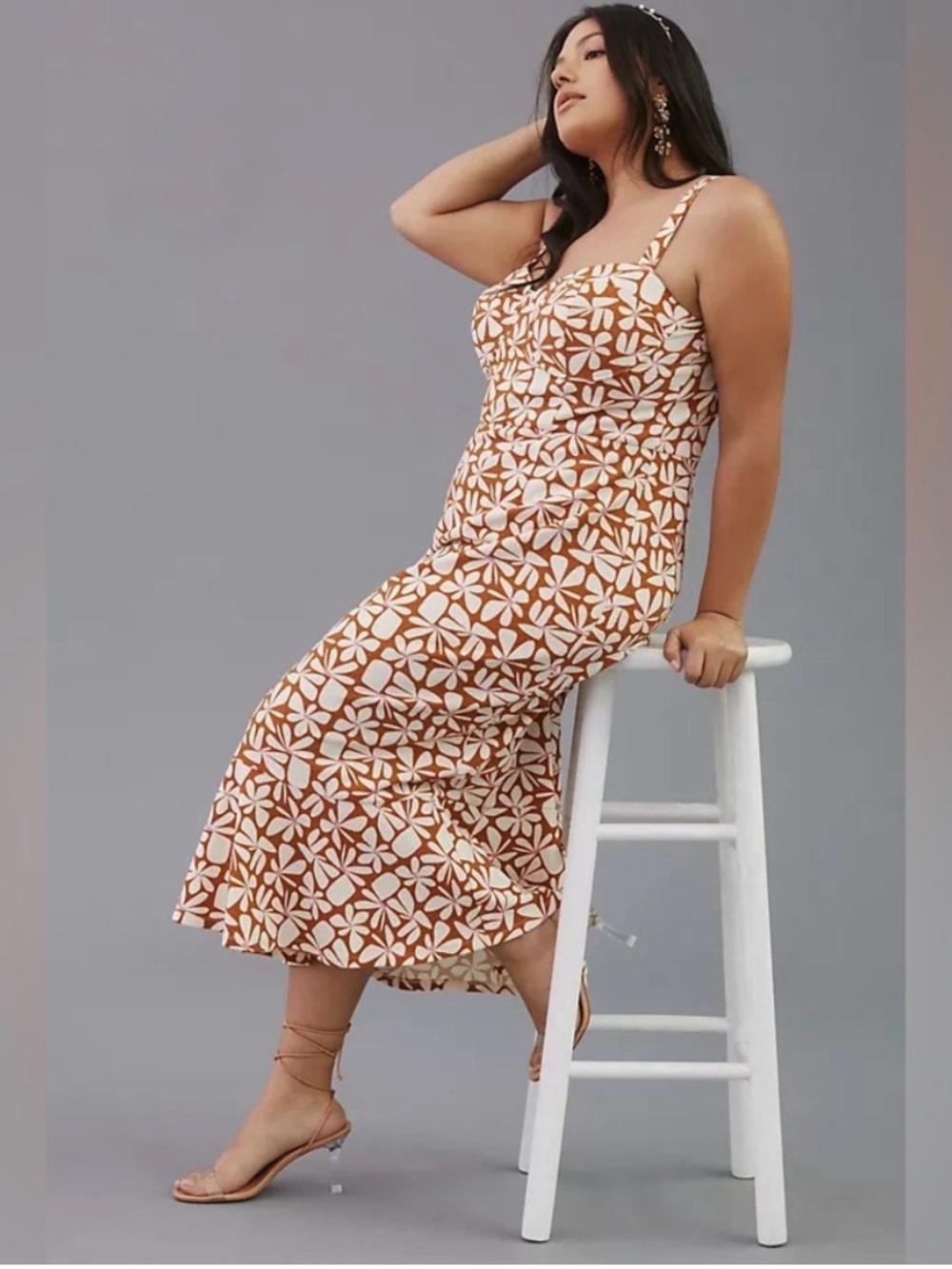 Anthroplogie Hutch Sweetheart mermaid dress brown retro motif vintage style